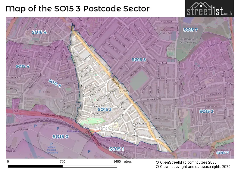 Map of the SO15 3 and surrounding postcode sector