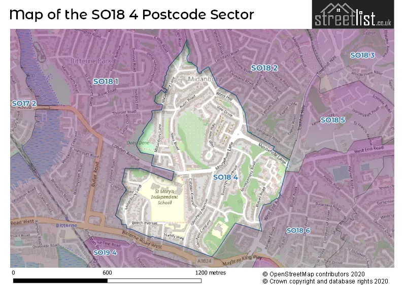 Map of the SO18 4 and surrounding postcode sector