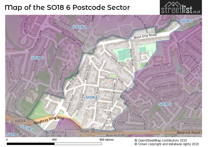 Map of the SO18 6 and surrounding postcode sector