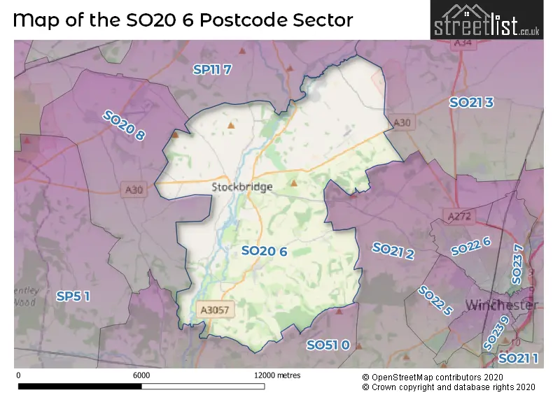 Map of the SO20 6 and surrounding postcode sector