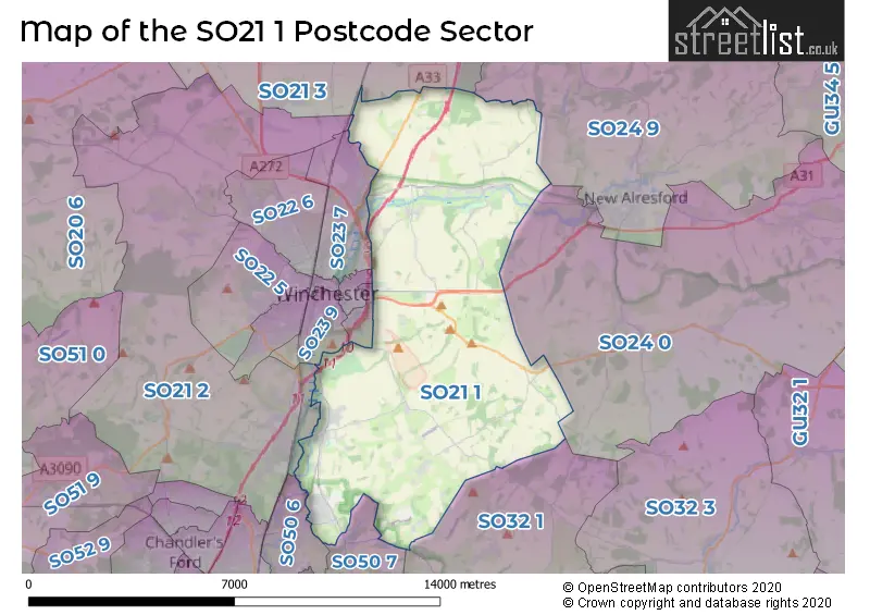 Map of the SO21 1 and surrounding postcode sector