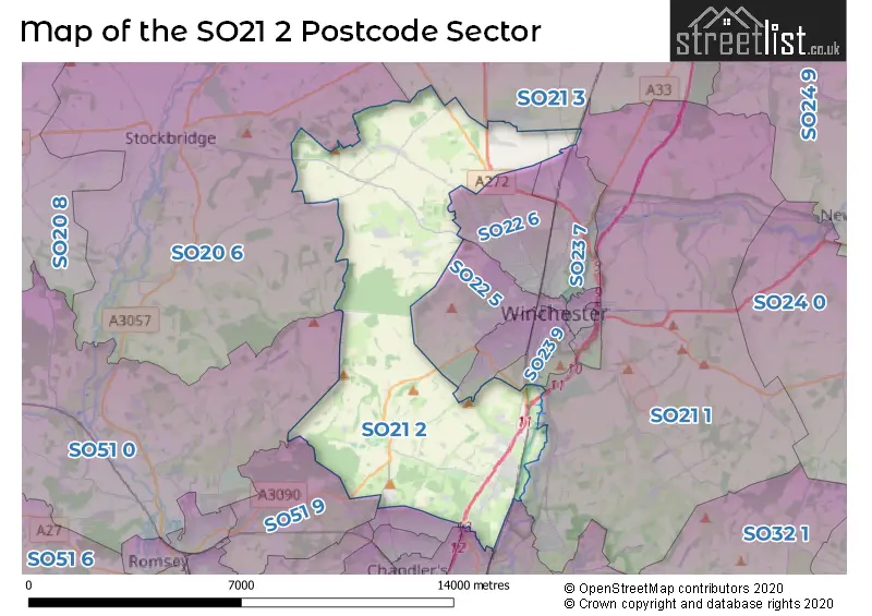 Map of the SO21 2 and surrounding postcode sector