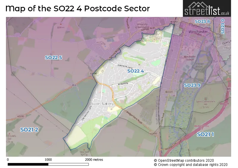 Map of the SO22 4 and surrounding postcode sector