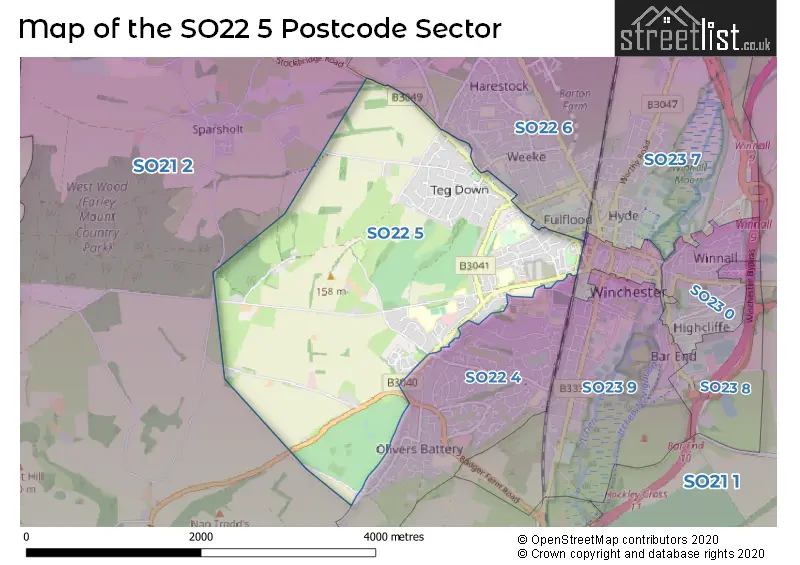 Map of the SO22 5 and surrounding postcode sector