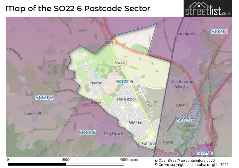 Map of the SO22 6 and surrounding postcode sector