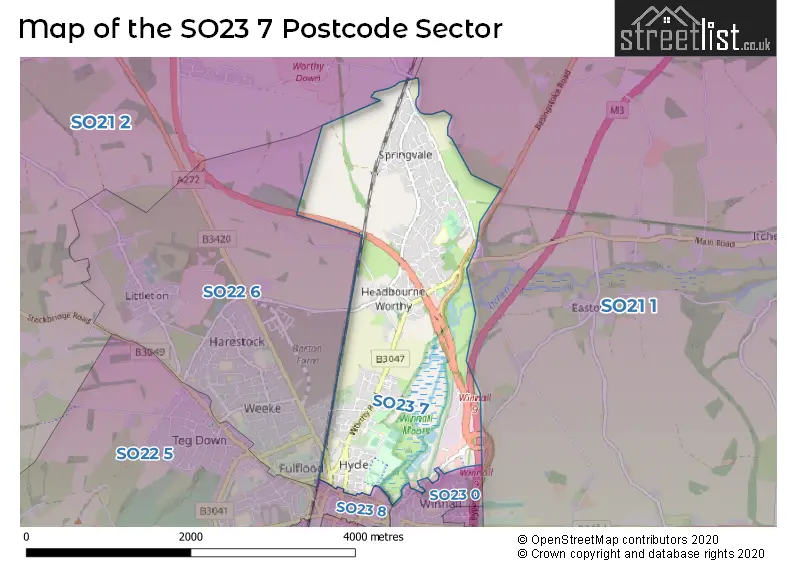 Map of the SO23 7 and surrounding postcode sector