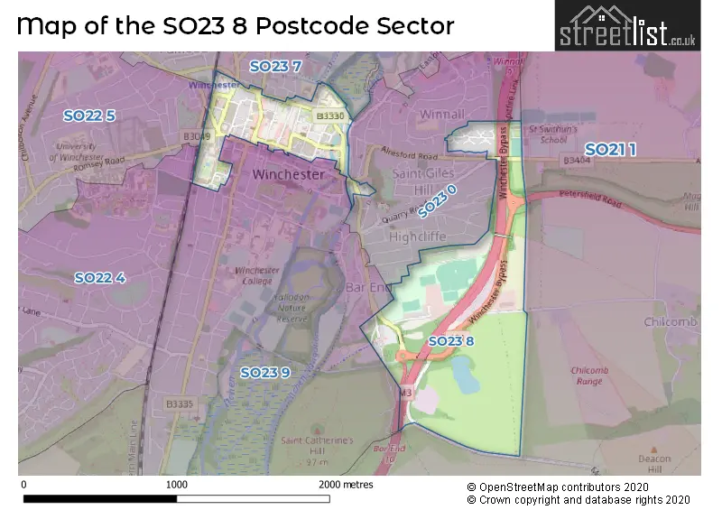 Map of the SO23 8 and surrounding postcode sector