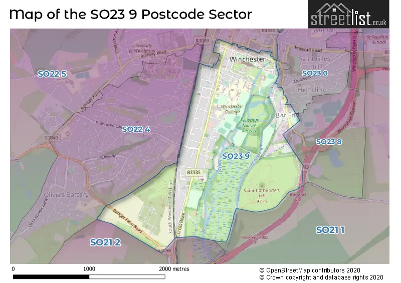Map of the SO23 9 and surrounding postcode sector
