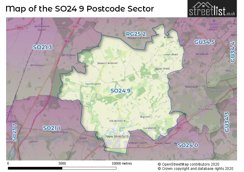 Map of the SO24 9 and surrounding postcode sector