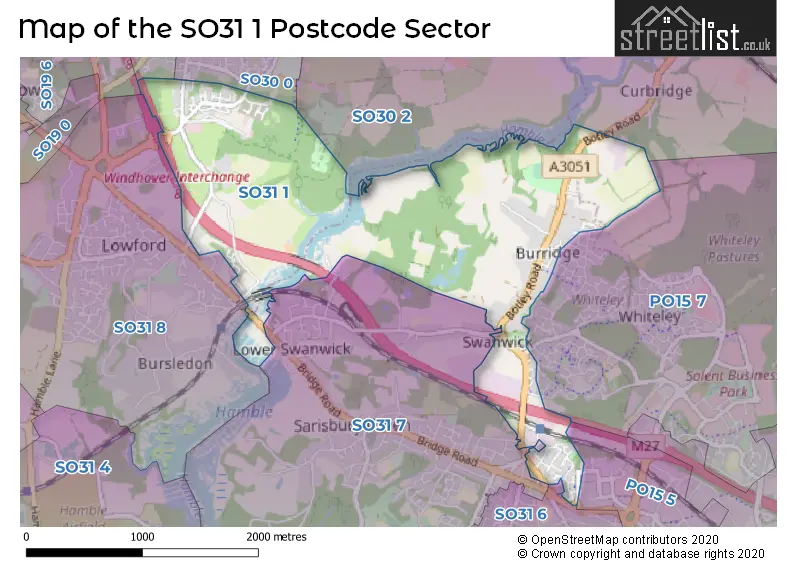 Map of the SO31 1 and surrounding postcode sector