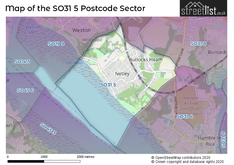 Map of the SO31 5 and surrounding postcode sector