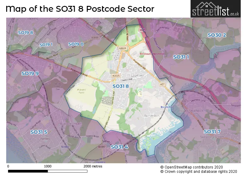 Map of the SO31 8 and surrounding postcode sector