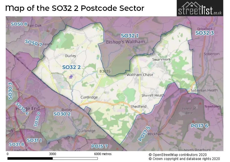 Map of the SO32 2 and surrounding postcode sector