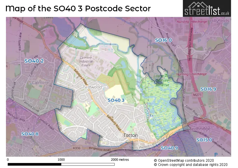 Map of the SO40 3 and surrounding postcode sector