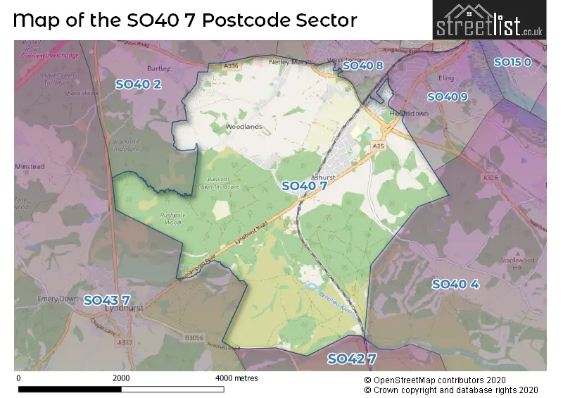 Map of the SO40 7 and surrounding postcode sector