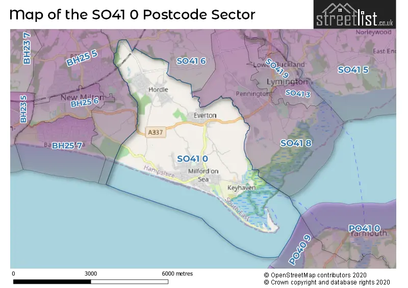 Map of the SO41 0 and surrounding postcode sector