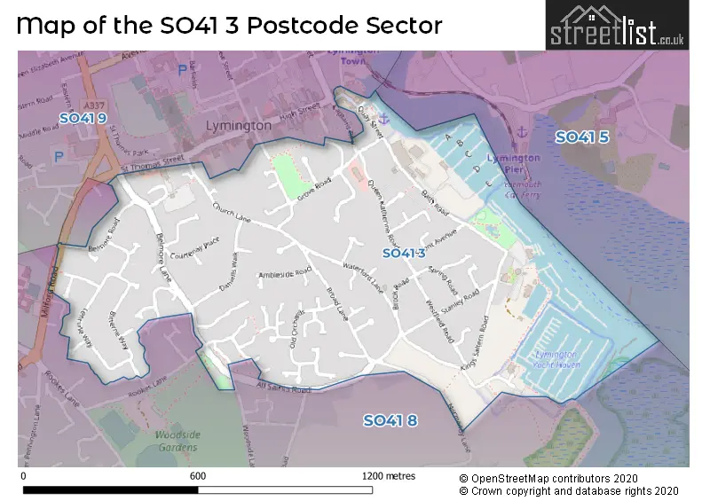 Map of the SO41 3 and surrounding postcode sector