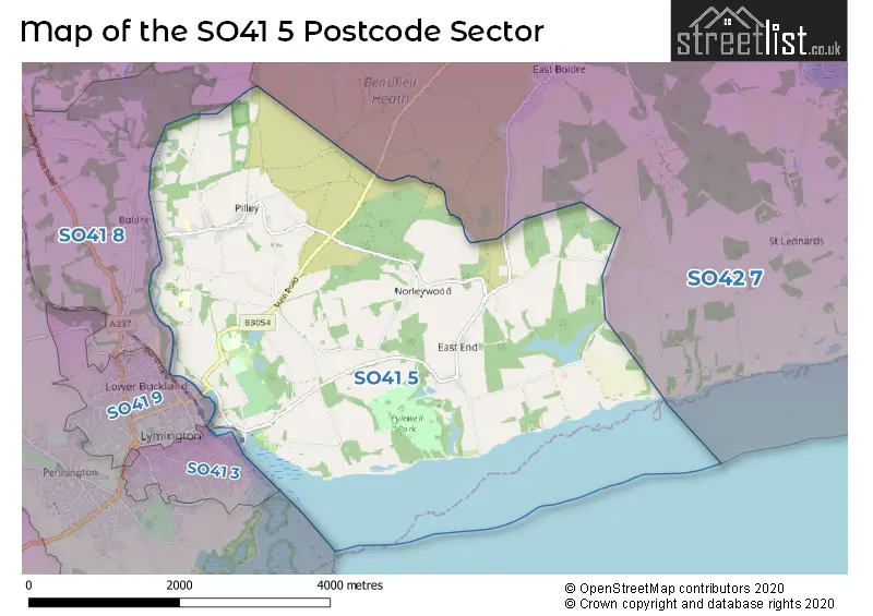 Map of the SO41 5 and surrounding postcode sector