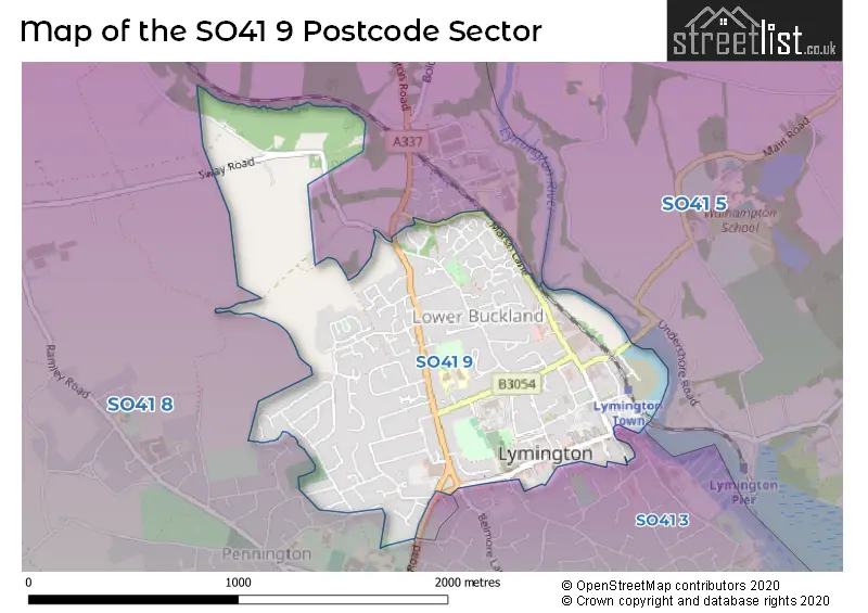 Map of the SO41 9 and surrounding postcode sector