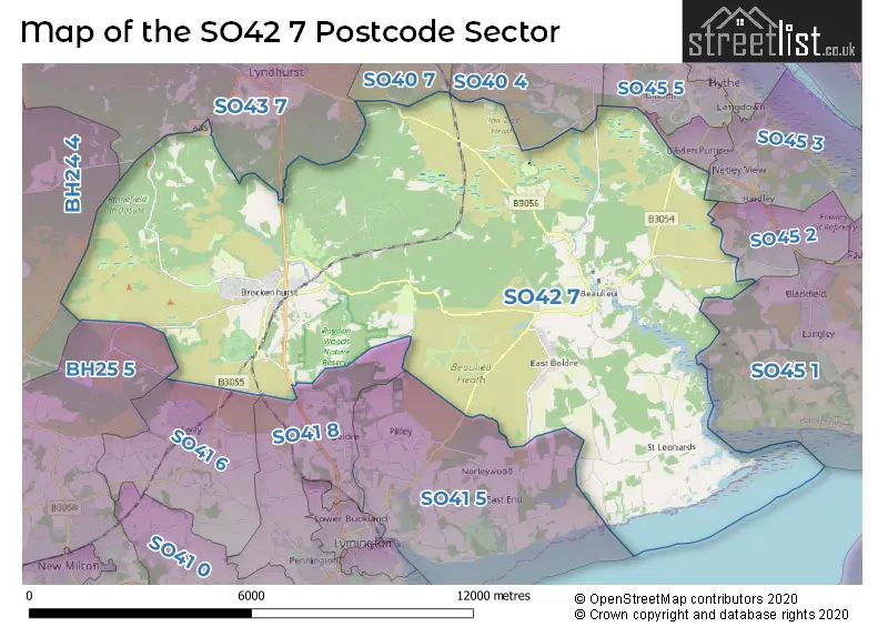 Map of the SO42 7 and surrounding postcode sector