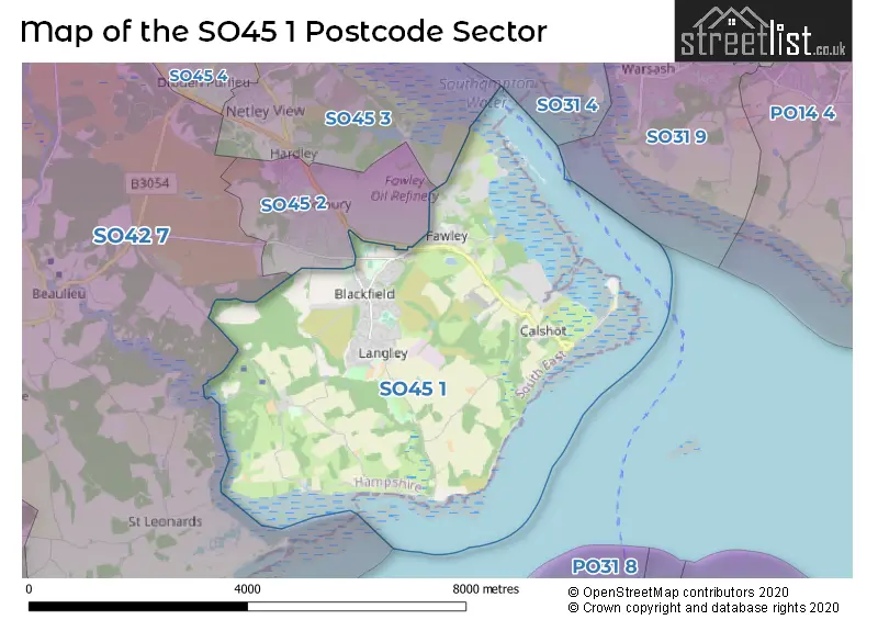 Map of the SO45 1 and surrounding postcode sector