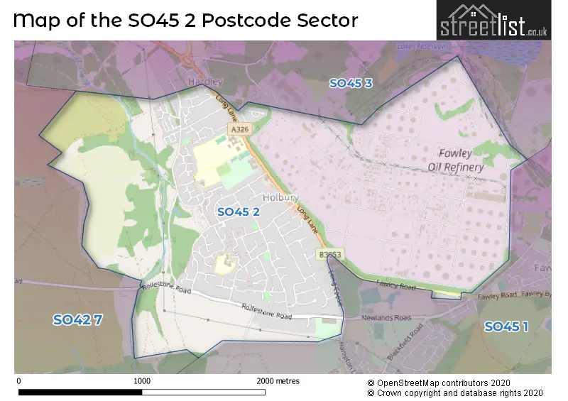 Map of the SO45 2 and surrounding postcode sector