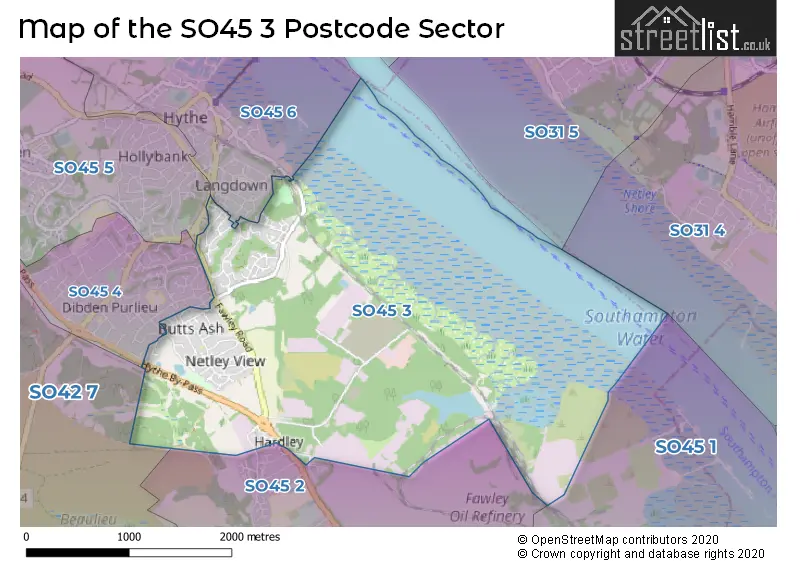 Map of the SO45 3 and surrounding postcode sector