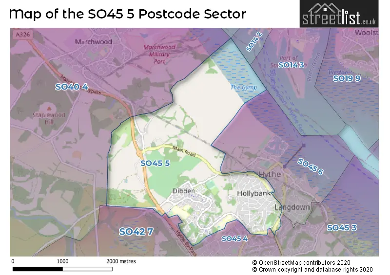 Map of the SO45 5 and surrounding postcode sector
