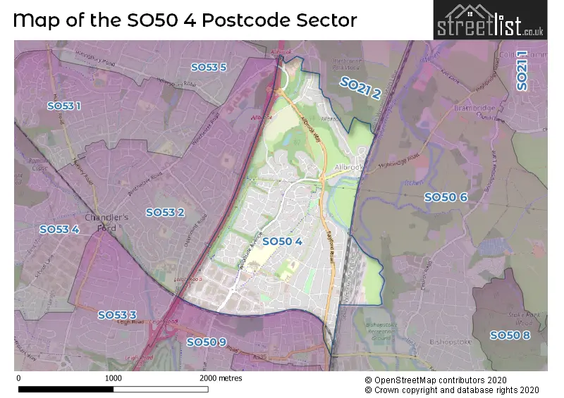 Map of the SO50 4 and surrounding postcode sector