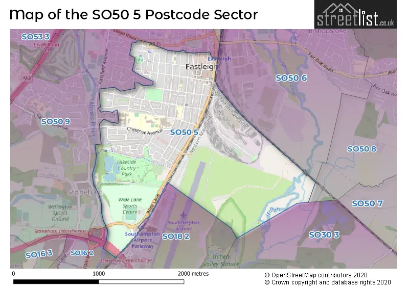 Map of the SO50 5 and surrounding postcode sector