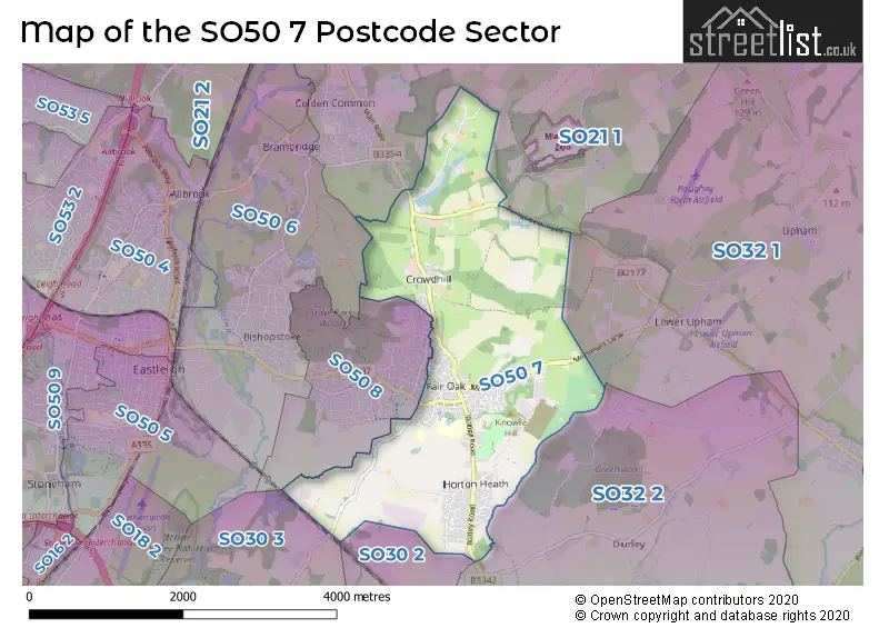 Map of the SO50 7 and surrounding postcode sector