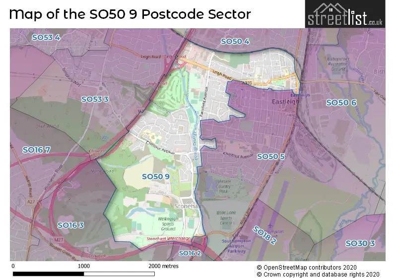 Map of the SO50 9 and surrounding postcode sector