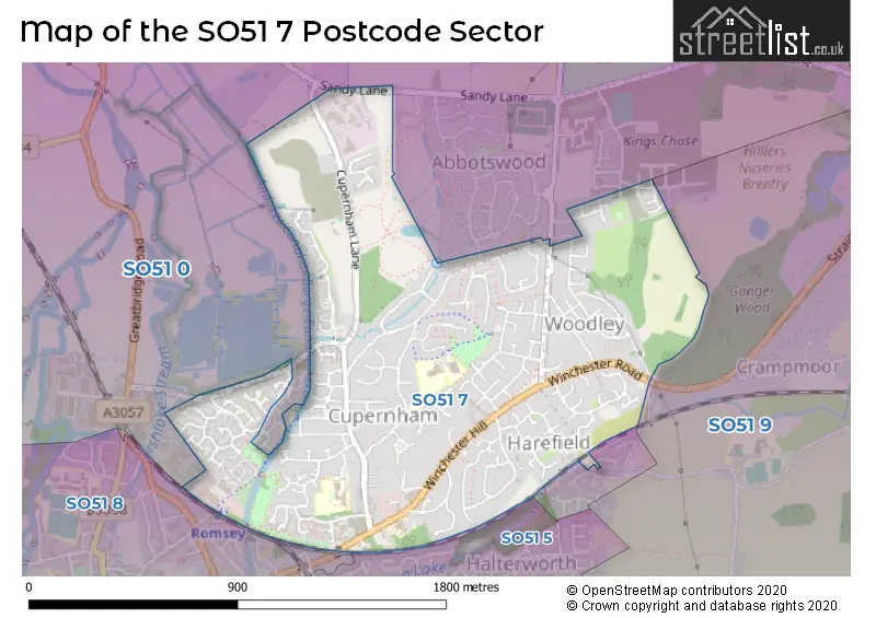 Map of the SO51 7 and surrounding postcode sector