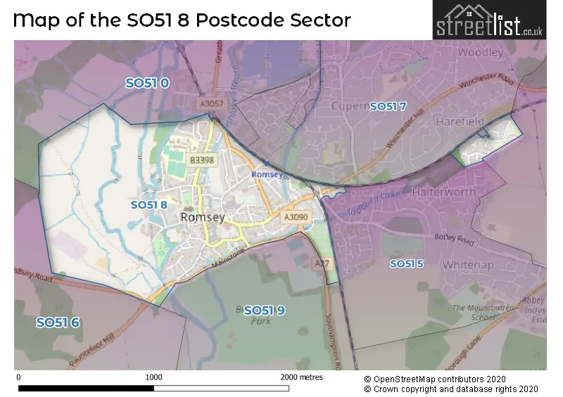 Map of the SO51 8 and surrounding postcode sector