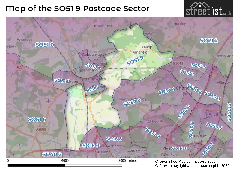 Map of the SO51 9 and surrounding postcode sector
