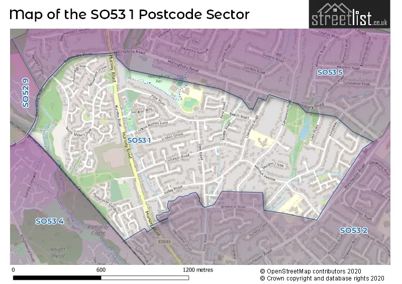 Map of the SO53 1 and surrounding postcode sector