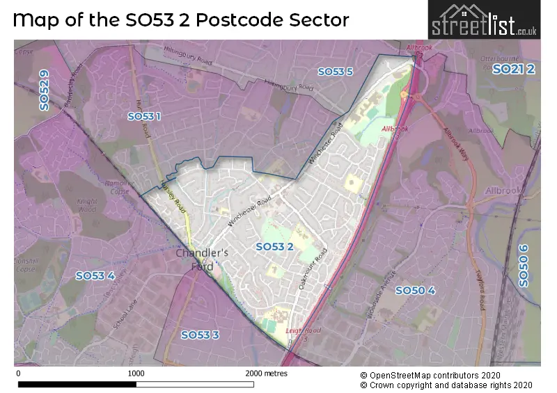 Map of the SO53 2 and surrounding postcode sector