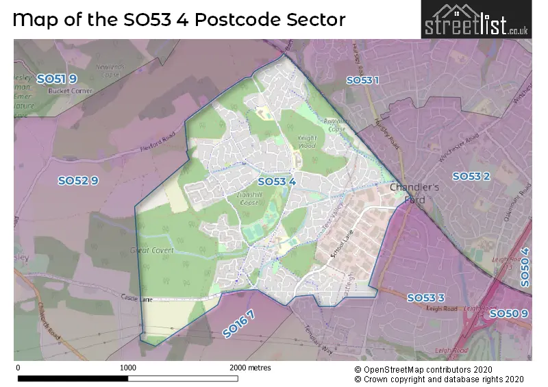 Map of the SO53 4 and surrounding postcode sector