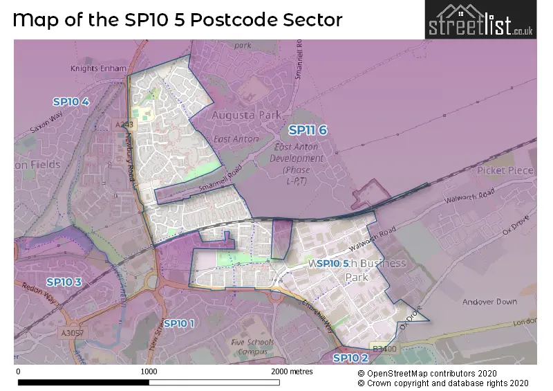 Map of the SP10 5 and surrounding postcode sector