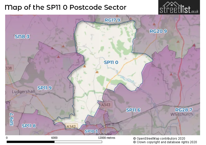 Map of the SP11 0 and surrounding postcode sector