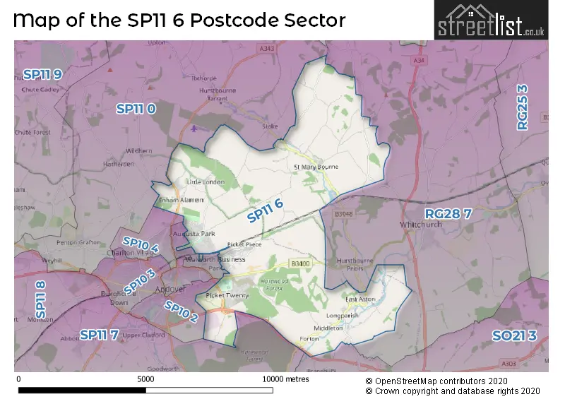 Map of the SP11 6 and surrounding postcode sector
