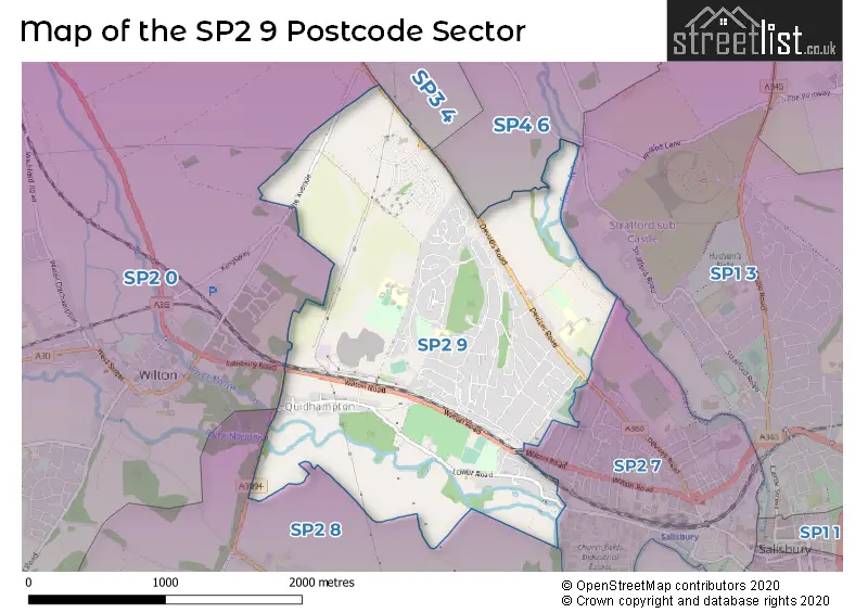 Map of the SP2 9 and surrounding postcode sector