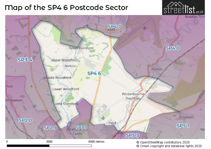 Map of the SP4 6 and surrounding postcode sector