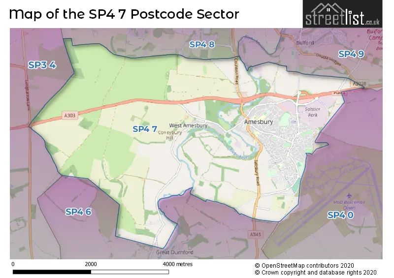 Map of the SP4 7 and surrounding postcode sector