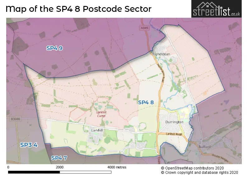 Map of the SP4 8 and surrounding postcode sector