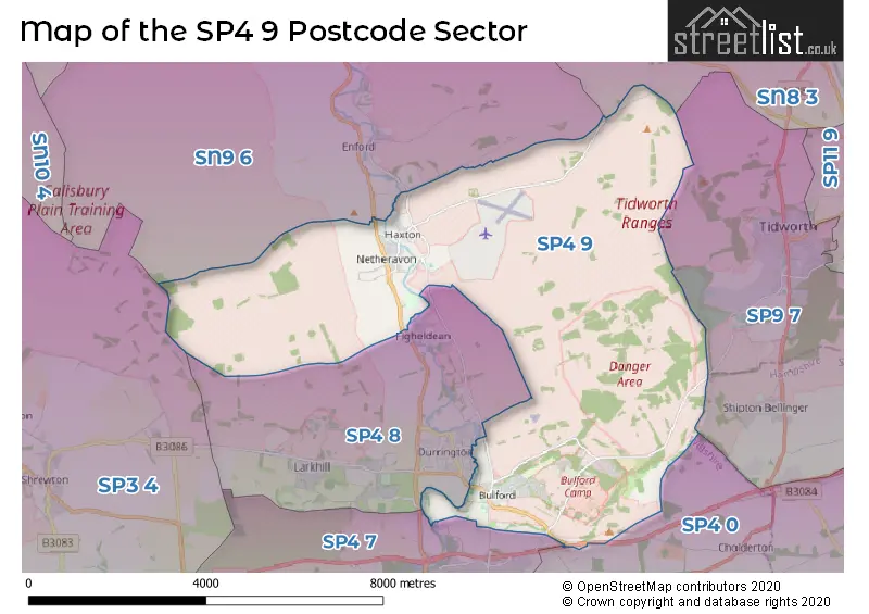 Map of the SP4 9 and surrounding postcode sector