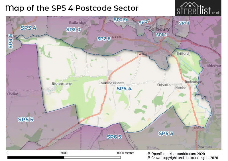Map of the SP5 4 and surrounding postcode sector