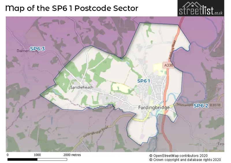 Map of the SP6 1 and surrounding postcode sector