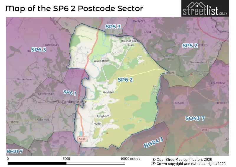Map of the SP6 2 and surrounding postcode sector