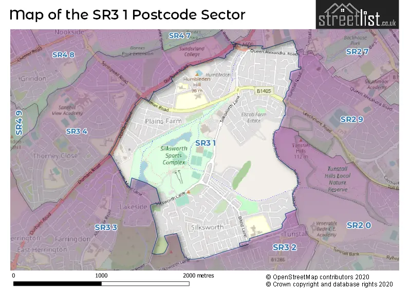 Map of the SR3 1 and surrounding postcode sector